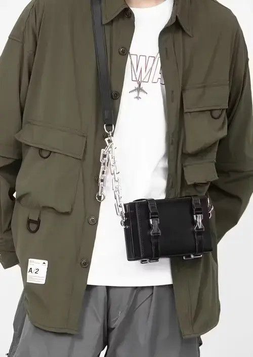 Individualized Shirts × Japanese Brand Fashion retro PU leather buckle chain shoulder box bag Size ONE SIZE - 3 Thumbnail