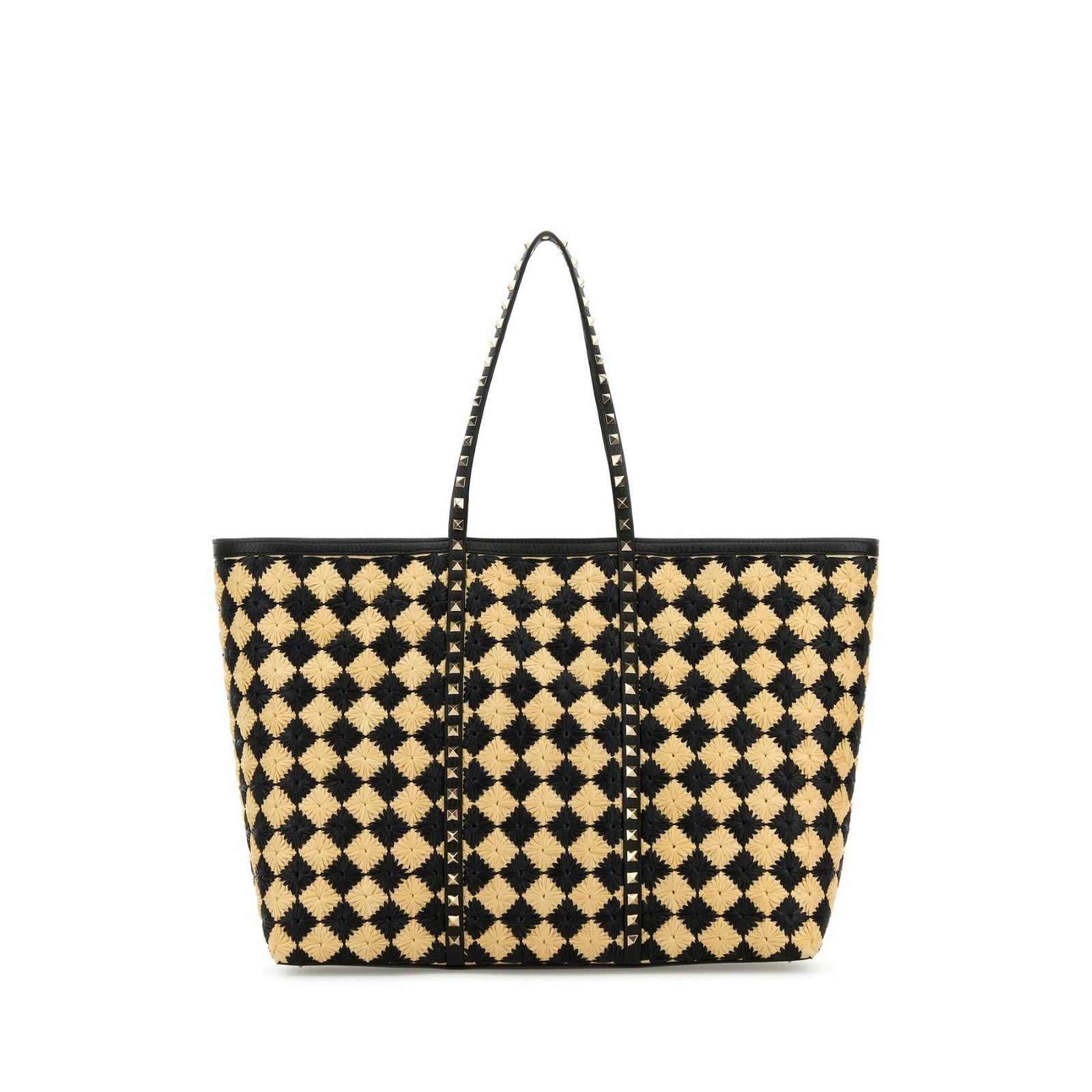 Valentino VALENTINO GARAVANI Embroidered Rockstud Black Yellow Raffia Size ONE SIZE - 1 Thumbnail