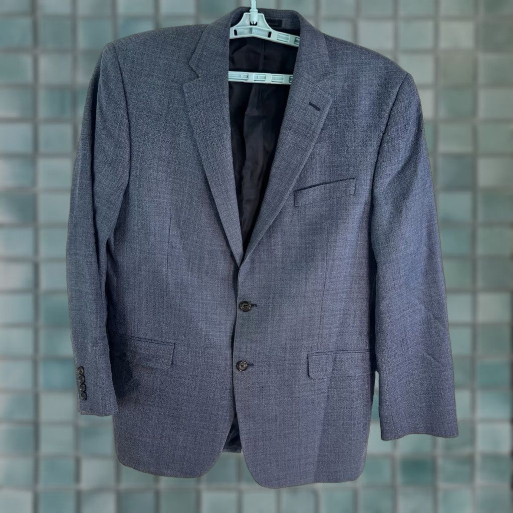 Vintage LAUREN Ralph Lauren Silk-Wool Blend Sports Jacket Men 42 Long Blue Tweed Check 2-Button Notch Lapel Regular Fit Mens Size US XS / EU 42 / 0 - 1 Thumbnail