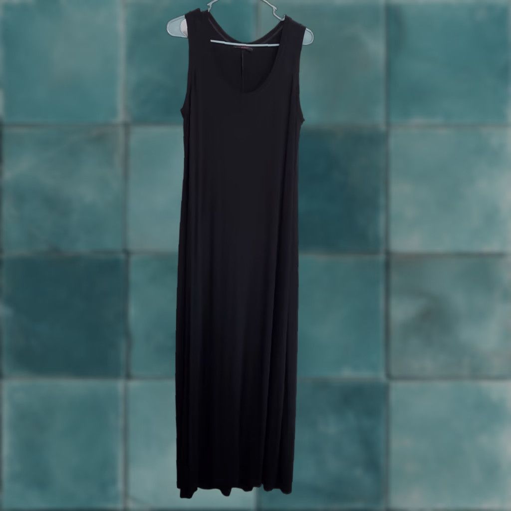 Vintage Fresh Produce Dress Women L Black Sleeveless Maxi Neck Rayon Blend Stretch USA Size L / US 10 / IT 46 - 1 Thumbnail