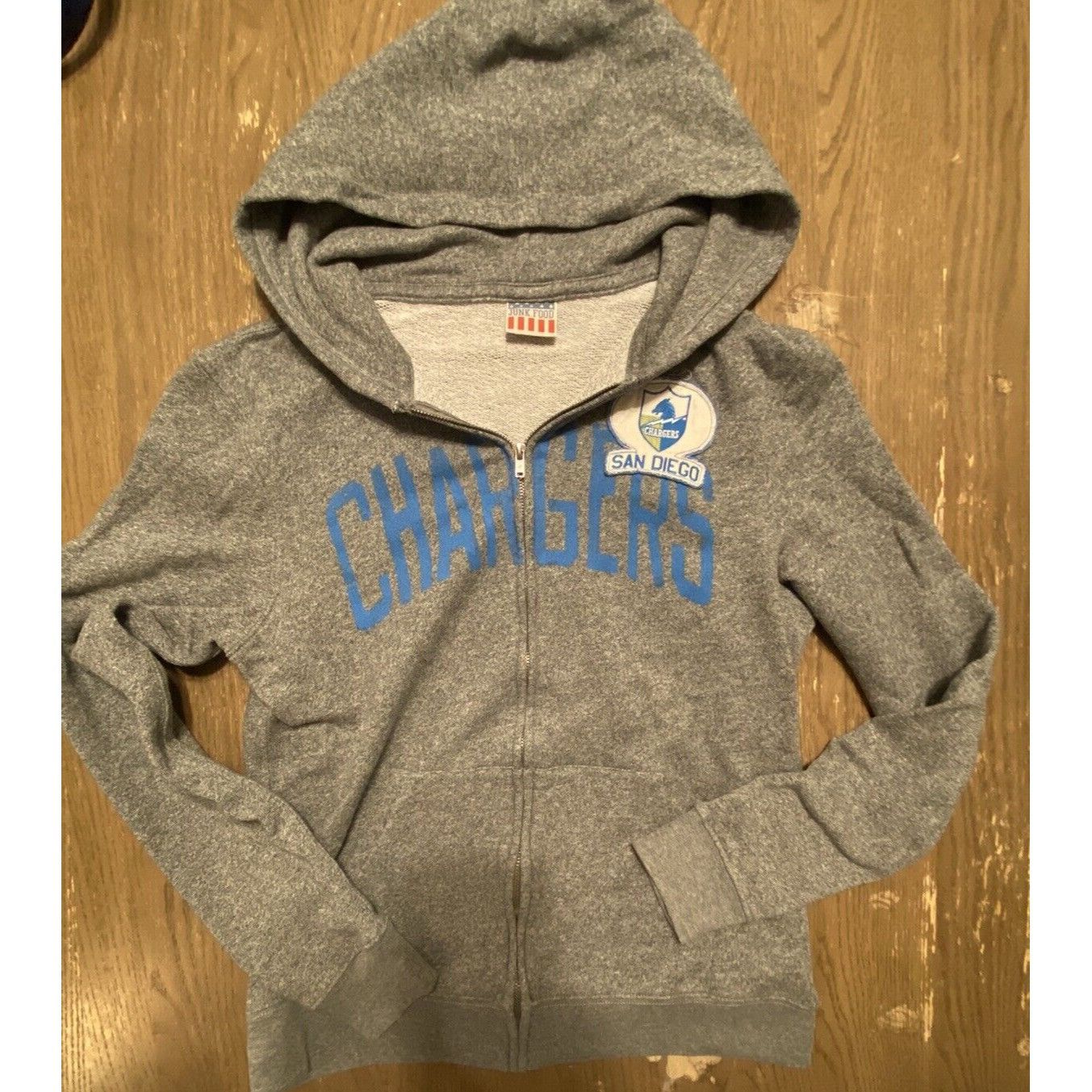 image of Junk Food San Diego Chargers Nfl Hoodie Adult Medium Full Zip Sweatshi in Gray/Blue, Men's