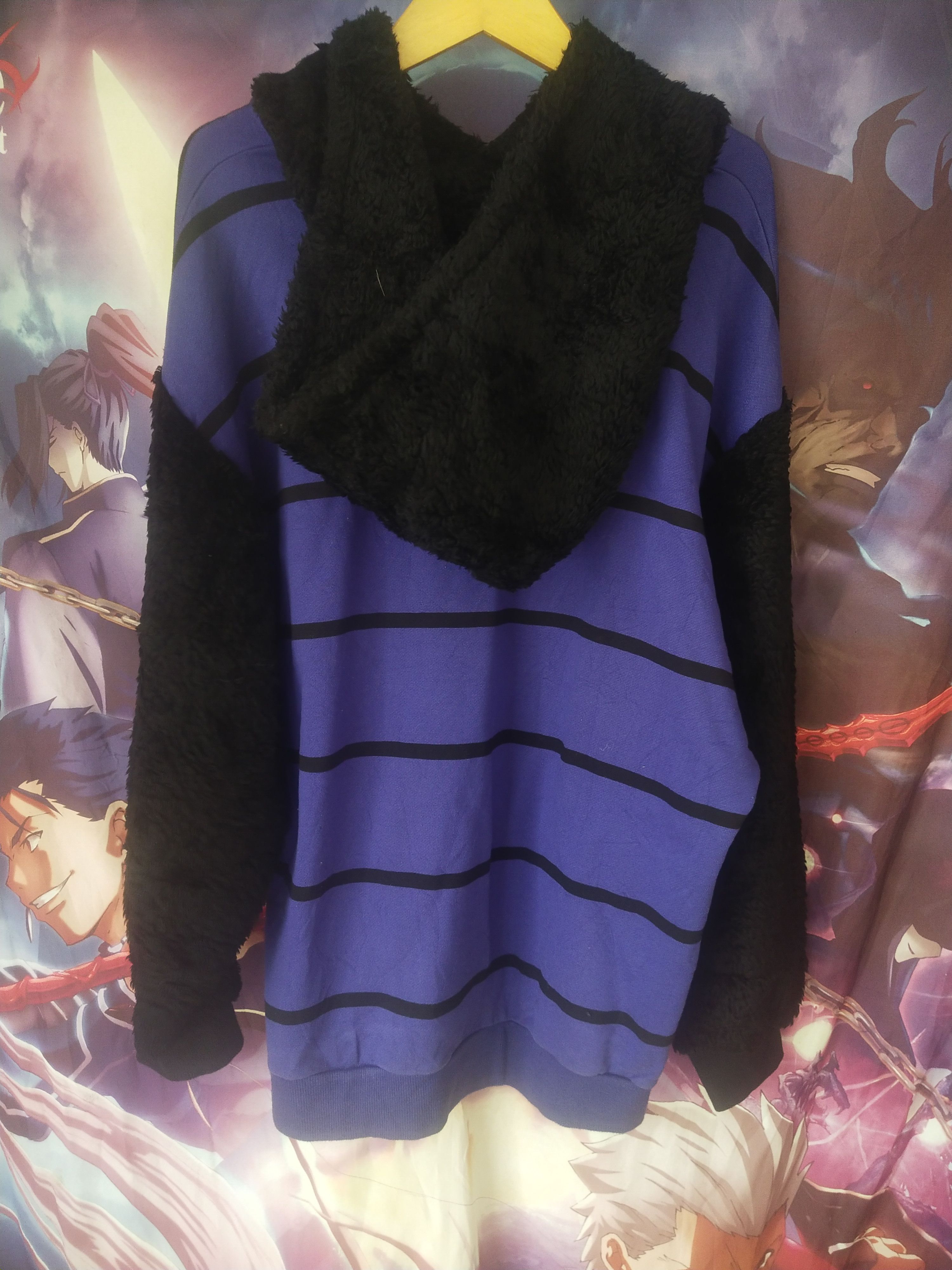 SHAREEF 2000s Shareef Japan Purple Striped Fleece Oversized Hoodie Size US L / EU 52-54 / 3 - 5 Thumbnail