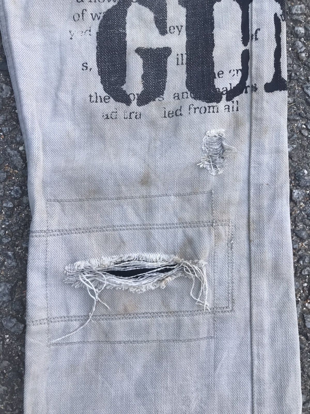 If Six Was Nine 🔥Flared🔥Distressed Denim Punk Graphic "Rocker Attitude" Size US 32 / EU 48 - 6 Thumbnail