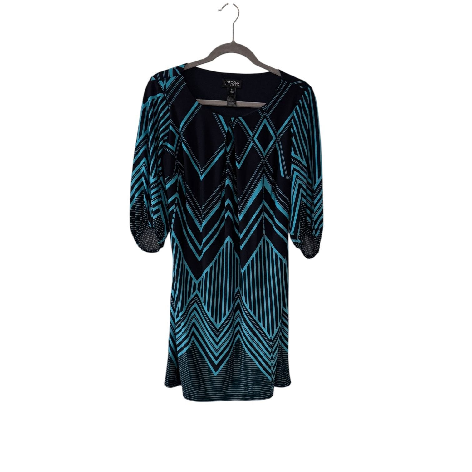 Other Enfocus Studio Blue on Blue Geometric Shift Dress – Size 8 Size M / US 6-8 / IT 42-44 - 1 Thumbnail