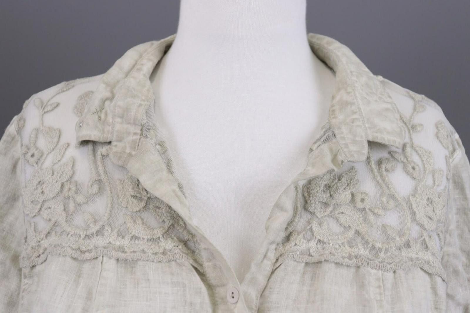 Designer Bottega Beige Mesh Floral Shirt Blouse Tunic Size M Size M / US 6-8 / IT 42-44 - 7 Thumbnail
