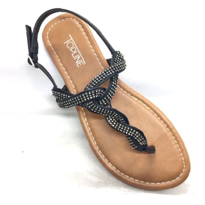 Vintage VINTAGE Topline Women's Flat Sandal Black 6 Thin Heel Rhinestone Thong Slip-On European Style Size US 6 / IT 36 - 3 Thumbnail