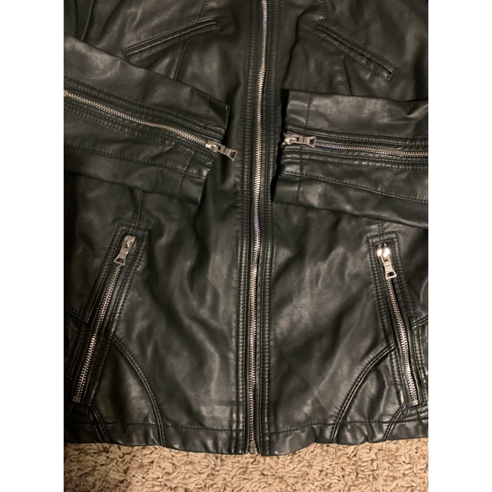 Guess GUESS Jacket Women's Biker Mid-Length Zip Black L Side-Stretch Panels 2193 Size L / US 10 / IT 46 - 5 Thumbnail