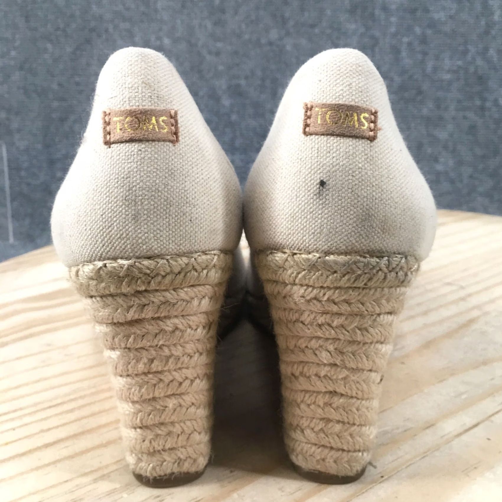 Toms Toms Sandals Womens 11 Michelle Wedge Espadrilles Beige Casual Slip On Peep Toe Size US 11 / IT 41 - 7 Thumbnail
