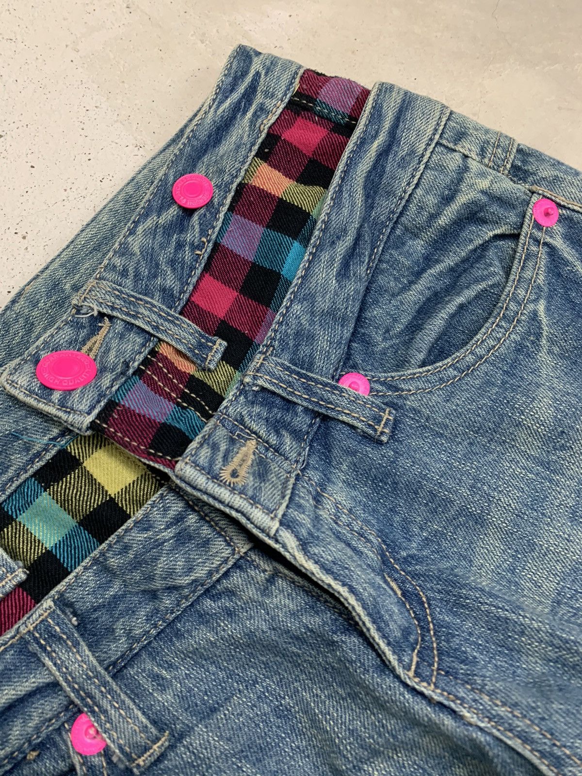 20471120 Double Waist Tartan Plaid Junya Style Distressed Rusty Denim Size US 27 - 10 Thumbnail