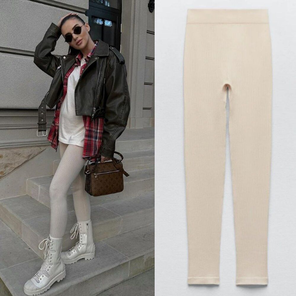 Zara NWT New ZARA Ivory Seamless Ribbed Leggings Size XS/S Size 25" / US 0 / IT 36 - 1 Thumbnail