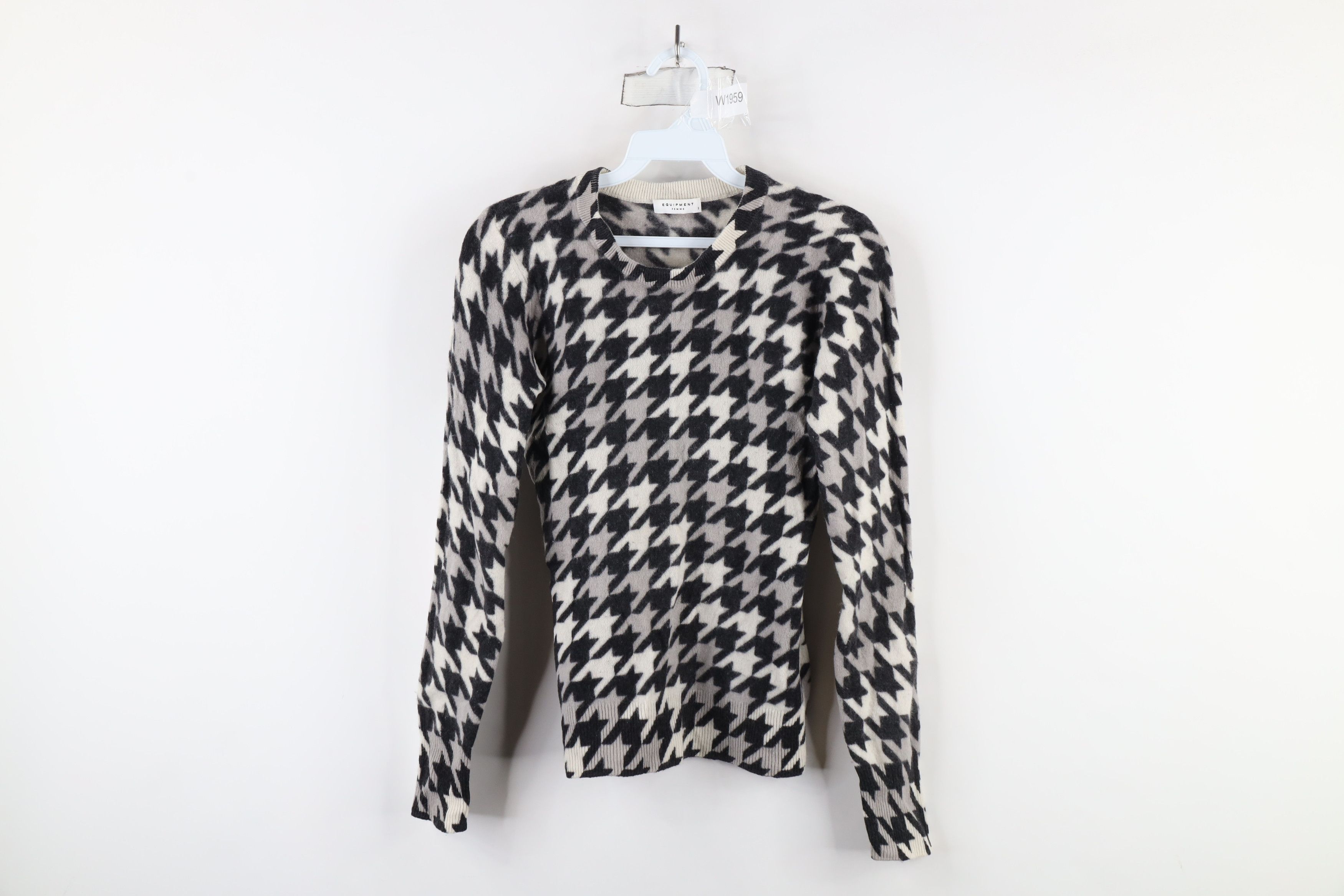 Equipment × Vintage Equipment Femme Distressed Houndstooth Cashmere Knit Sweater Size S / US 4 / IT 40 - 1 Thumbnail