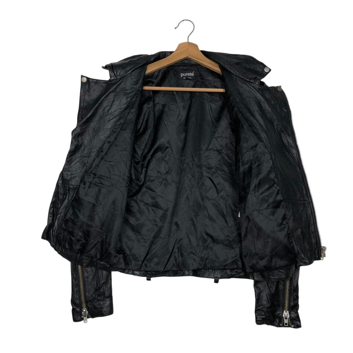 Japanese Brand 🔥VINTAGE BIKER LEATHER JACKET DOUBLE COLLAR PURETE Size US S / EU 44-46 / 1 - 15 Thumbnail