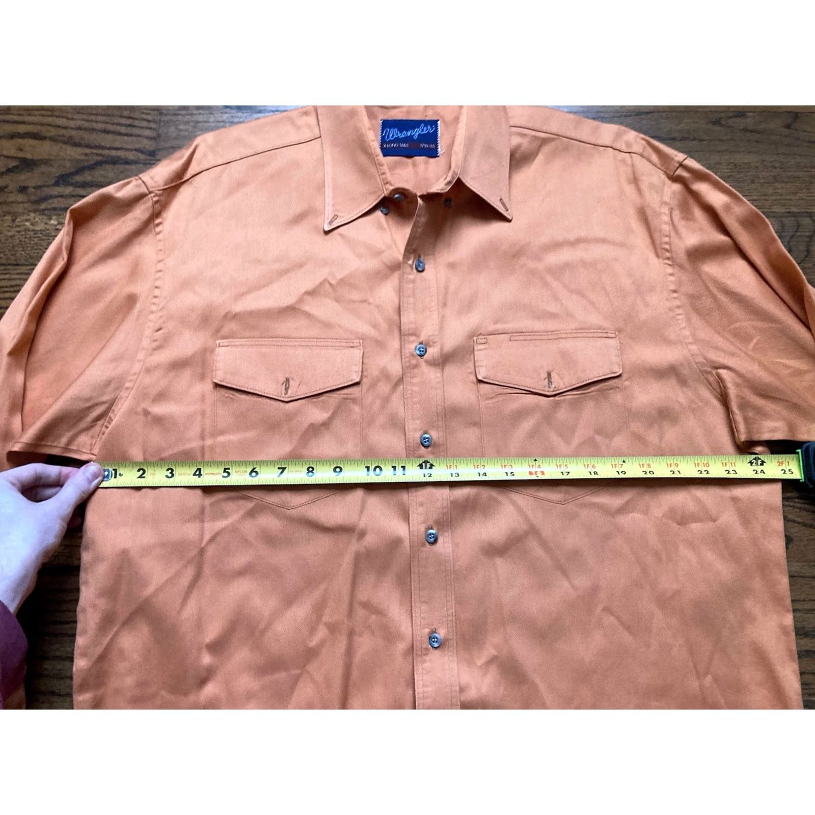 Wrangler VTG Wrangler Western Dress Shirt Mens 17.5/35 Orange Button Up X-Long Tails Size 48R - 6 Thumbnail