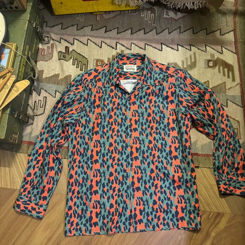 トップス WACKO MARIA BLUE LEOPARD PRINT CASUAL L Wacko Maria - Camp-Collar Leopard-Print TENCEL™ Lyocell