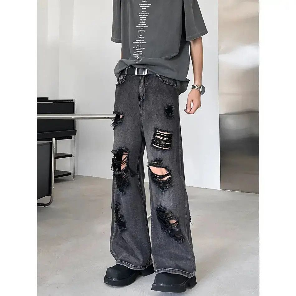 Japanese Brand Retro straight leg wide leg ripped jeans Size US 32 / EU 48 - 4 Thumbnail