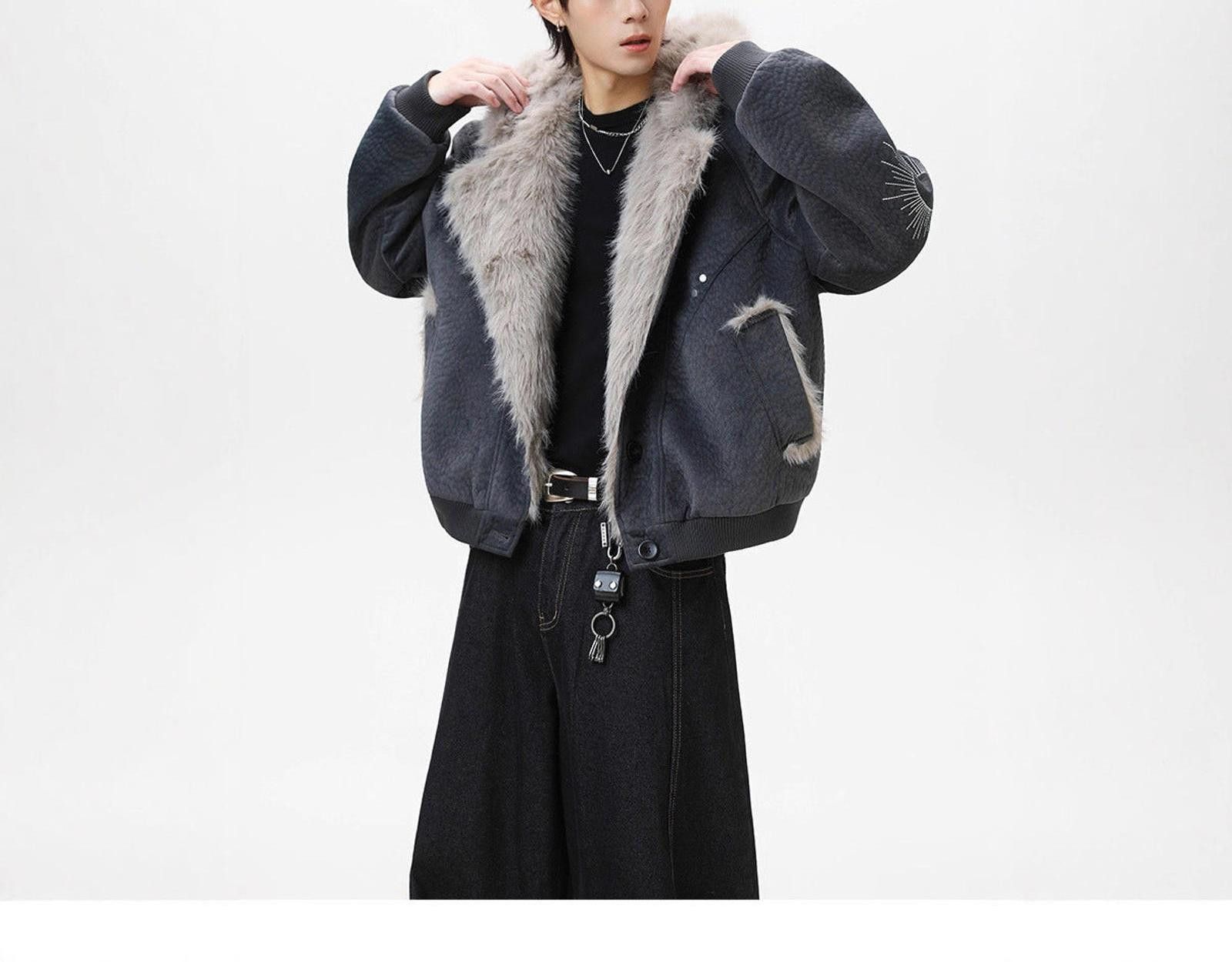 Japanese Brand Faux Fur Lined Bomber Jacket, Men's Winter Outerwear Size US L / EU 52-54 / 3 - 3 Thumbnail