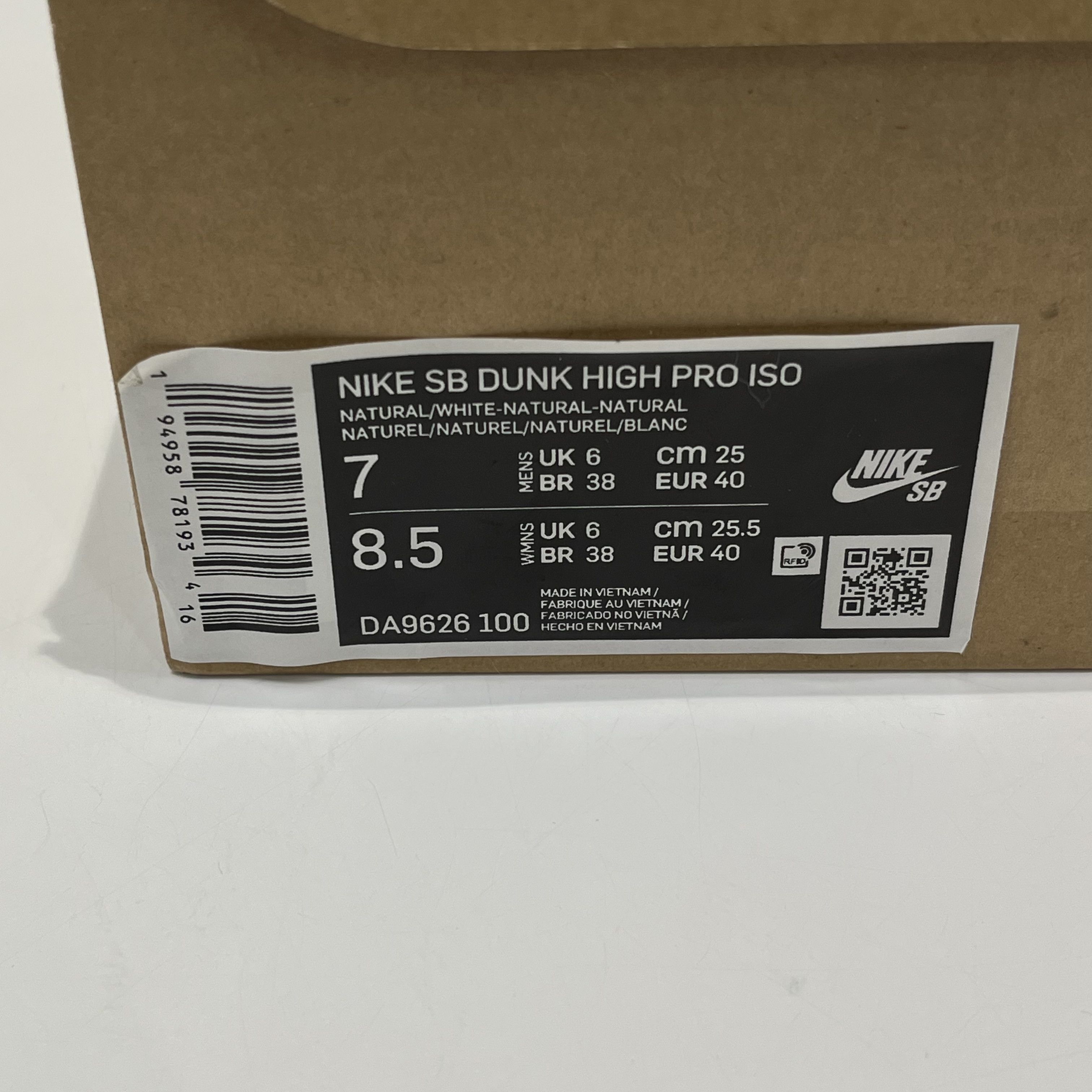 Nike SB Nike SB Dunk High PRO ISO Orange Label Unbleached Natural Size US 7 / EU 40 - 8 Thumbnail