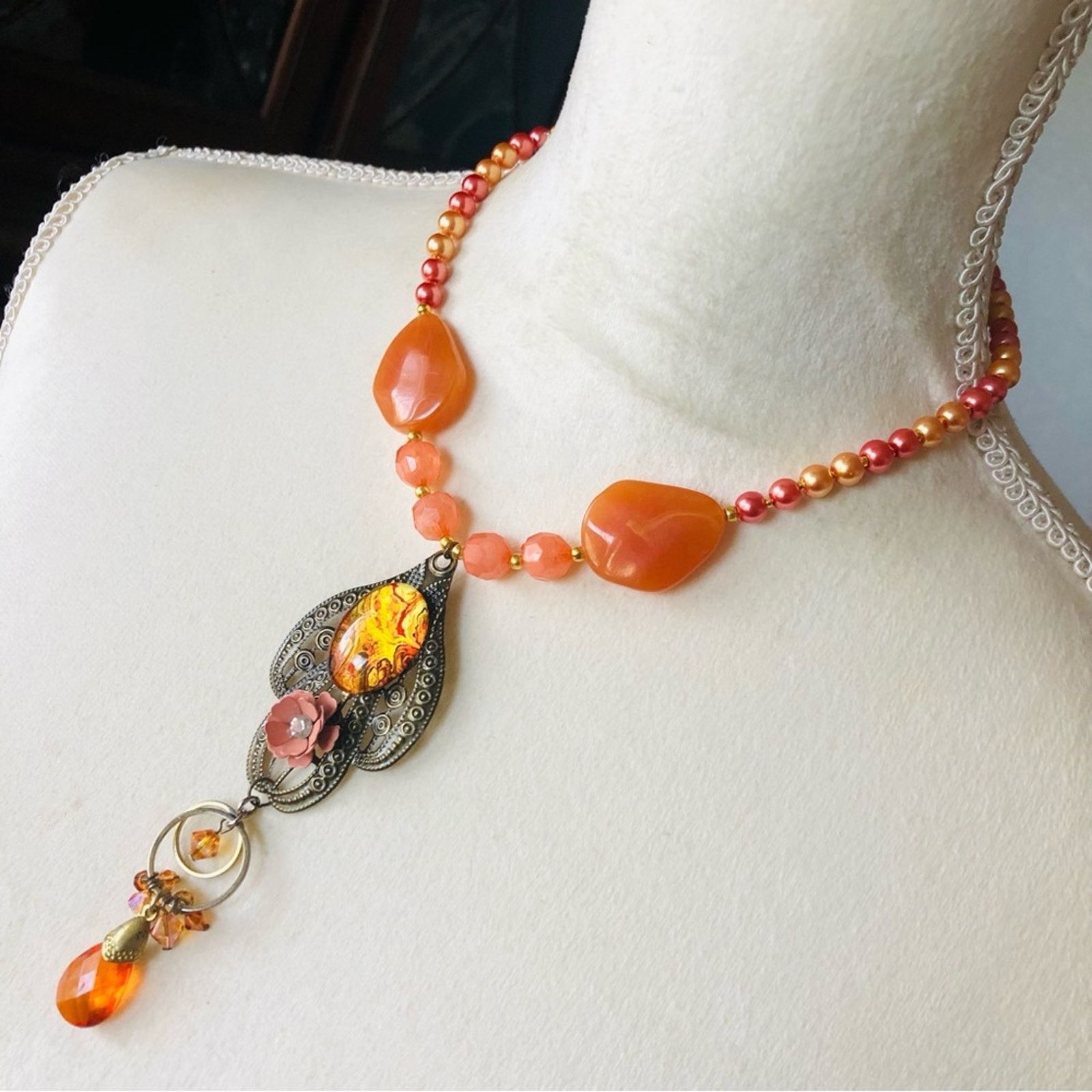 Handmade Handcrafted repurpose cabochon filigree Pearl necklace Size ONE SIZE - 4 Thumbnail