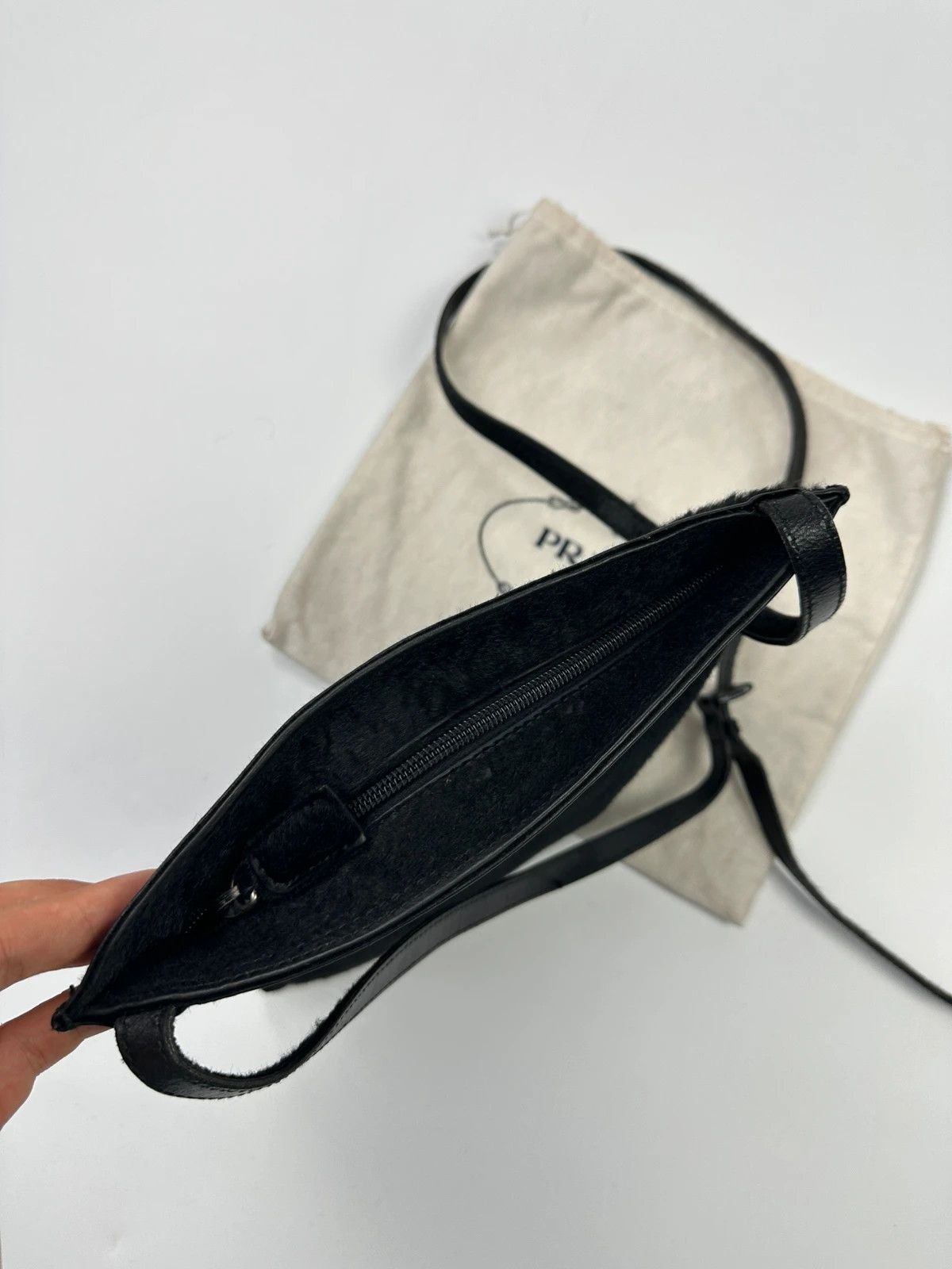 Prada Prada Milano 90’s Leather Fur Black Flat CrossBody Bag Size ONE SIZE - 8 Thumbnail
