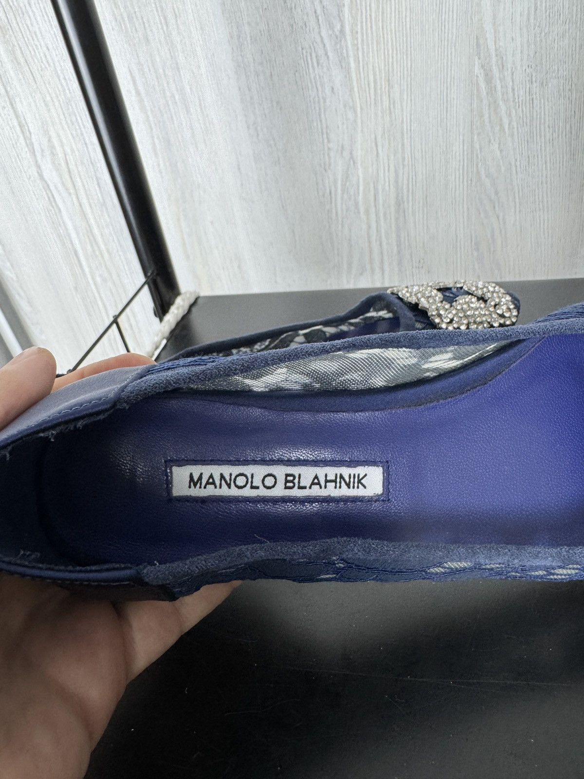 Manolo Blahnik Manolo Blahnik Navy Blue Lace and Satin Hangisi Ballet Flats Size US 9 / IT 39 - 14 Thumbnail