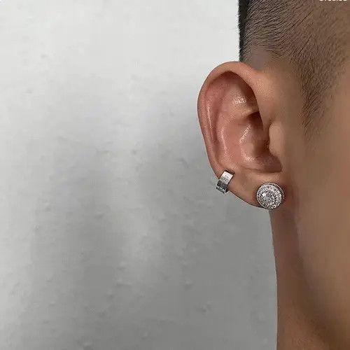Jewelry × Vintage Silver Fashion Men's Hip Hop Round Stud Earrings Size ONE SIZE - 3 Thumbnail