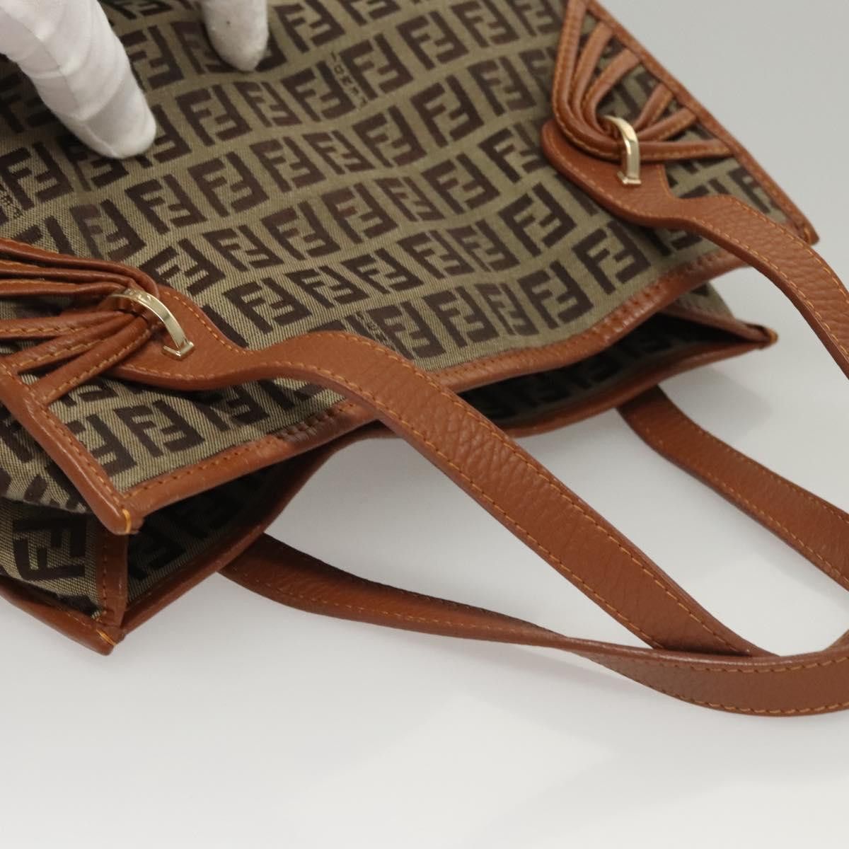 FENDI Zucchino Canvas Hand Bag Brown Gold