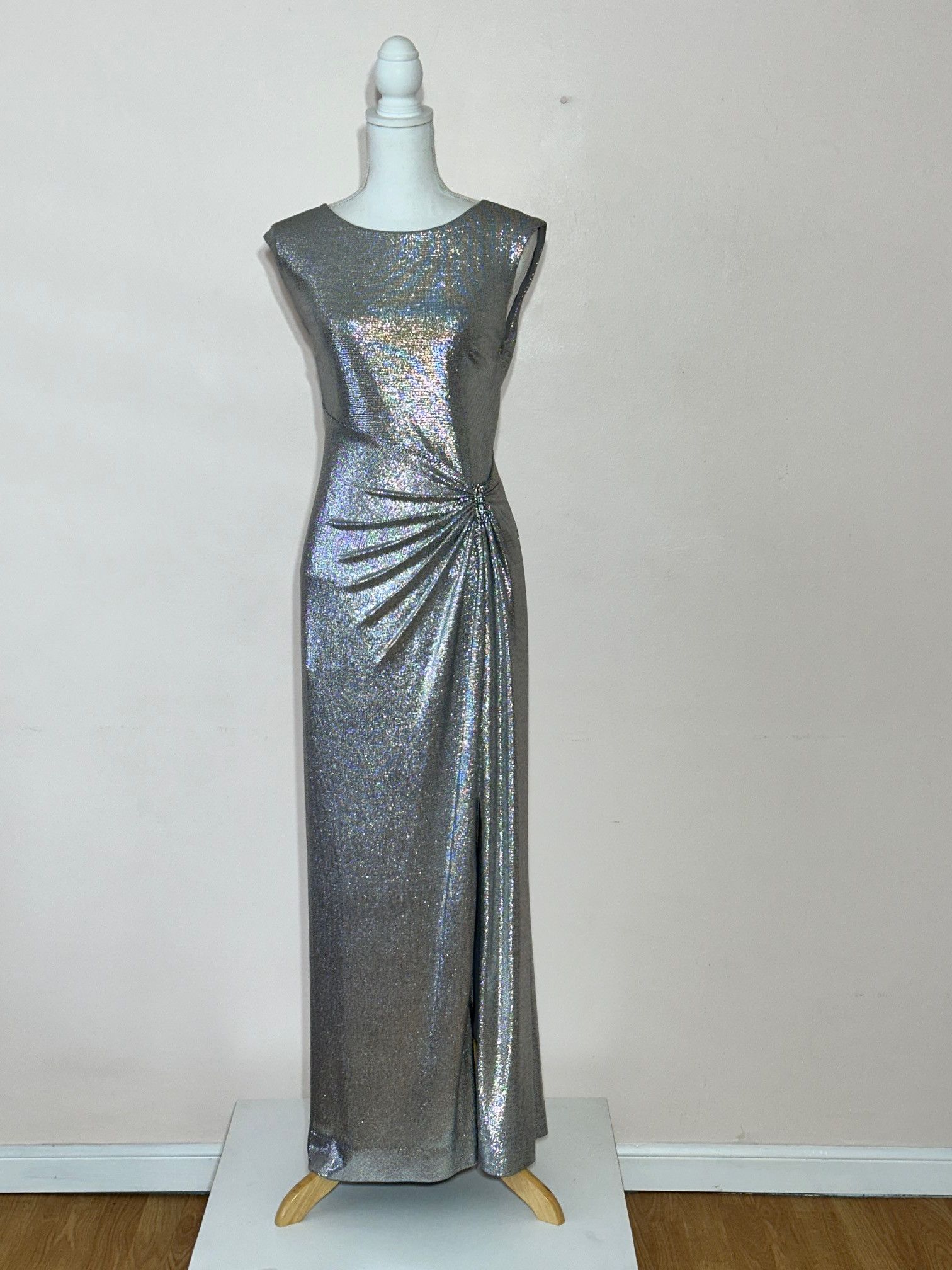 Lauren Ralph Lauren Classic Silver Boat Neck Sparkle Gown Size S / US 4 / IT 40 - 1 Thumbnail