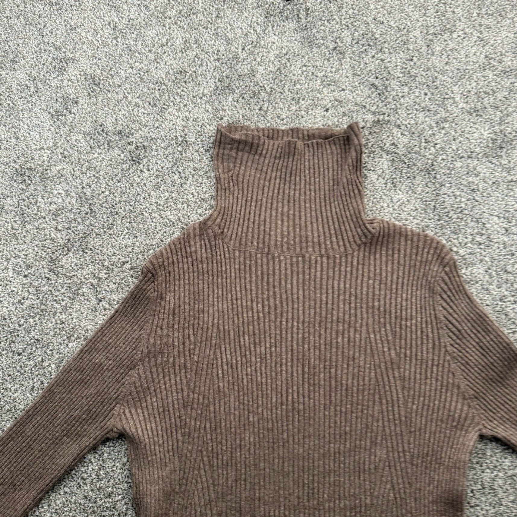 Vintage VINTAGE 80s 90s Sweater Womens XS Stretch Ribbed Bodycon Turtleneck Minimalist Pullover Beige Philomena Petti Size XS / US 0-2 / IT 36-38 - 3 Thumbnail