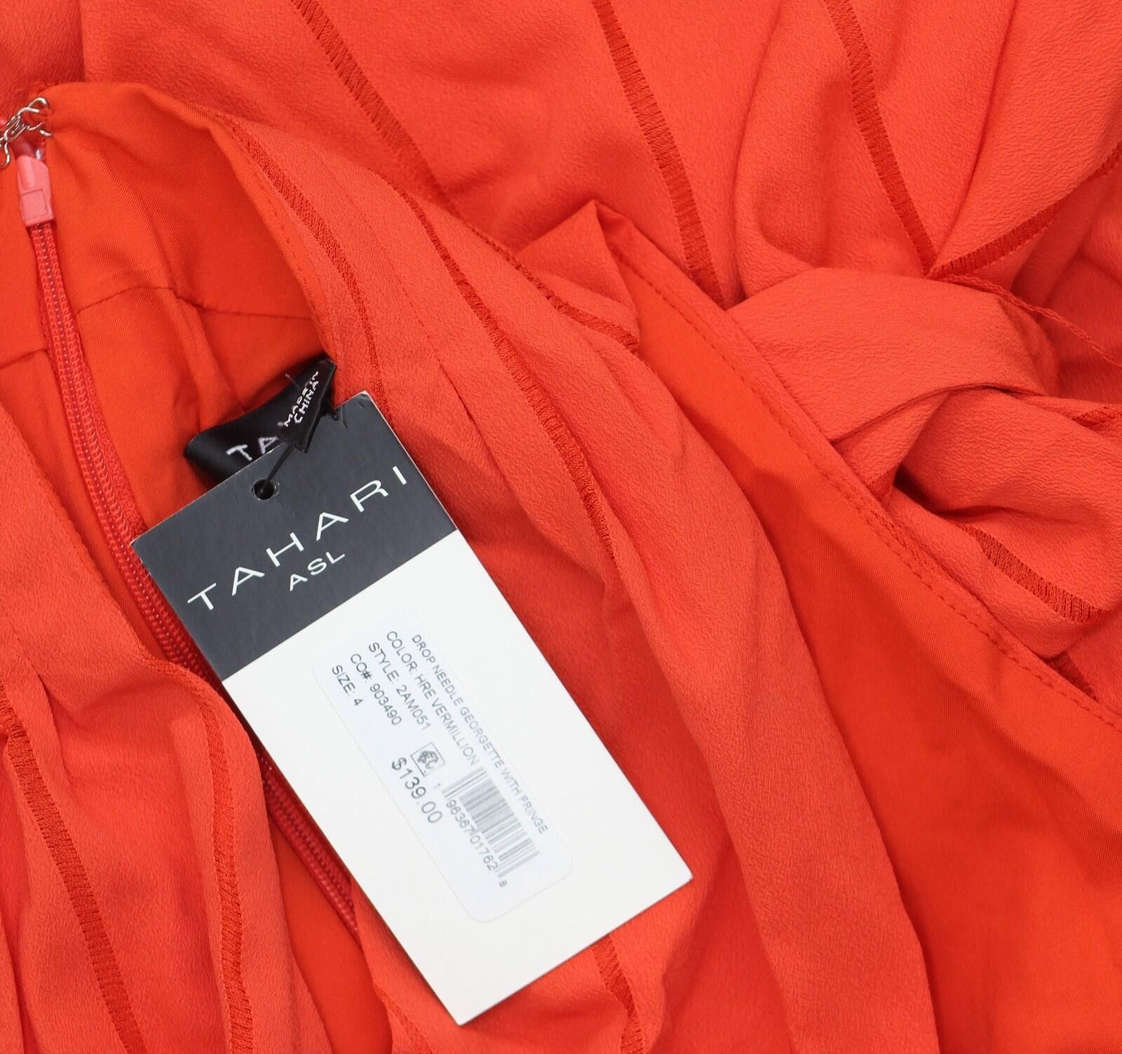 Other Tahari Asl Womens Fringe-tie Georgette Dress Red 4 Size S / US 4 / IT 40 - 4 Thumbnail