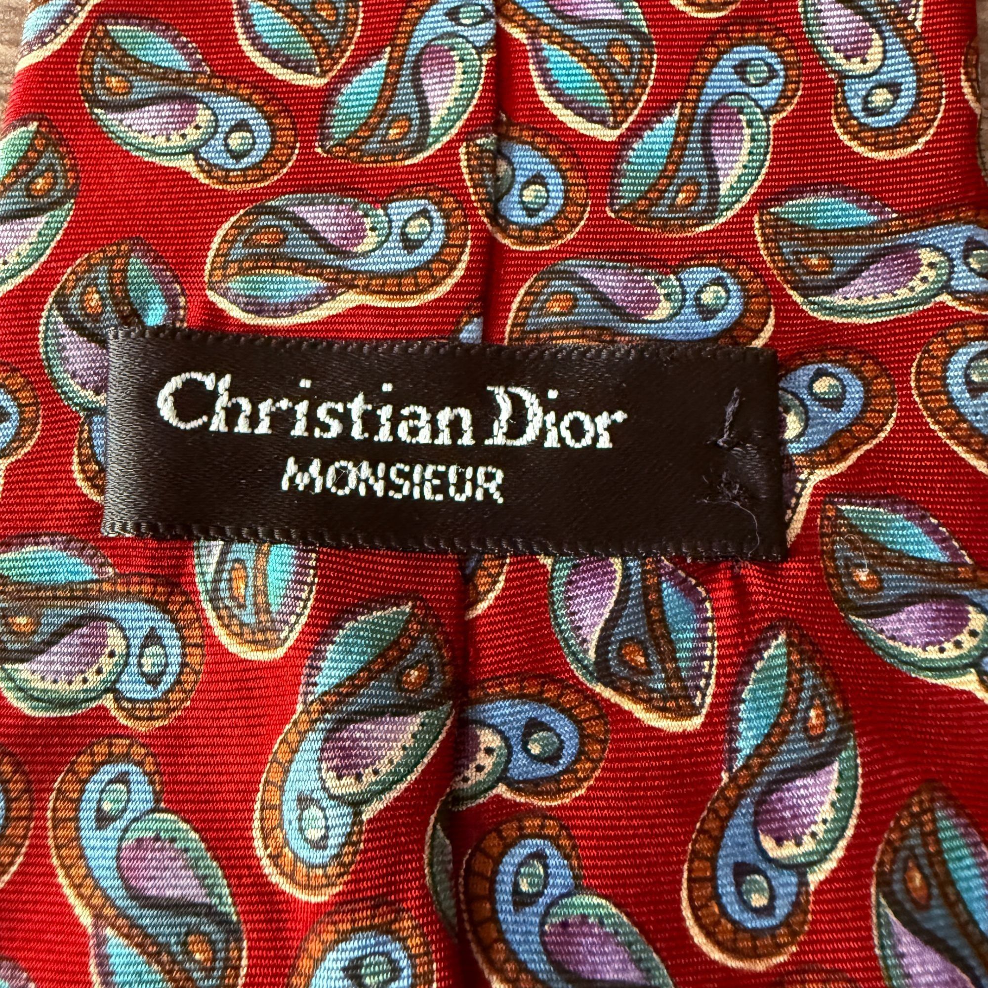 Christian Dior Monsieur Vintage Christian Dior Monsieur Red Paisley All Silk Tie Mad Size ONE SIZE - 2 Thumbnail