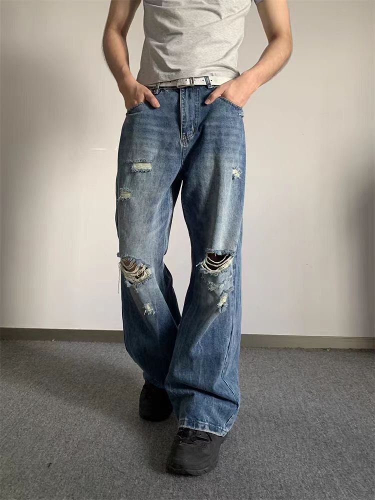 Japanese Brand × Jean Vintage Ripped Loose High Street Straight Leg Jeans Size US 32 / EU 48 - 5 Thumbnail