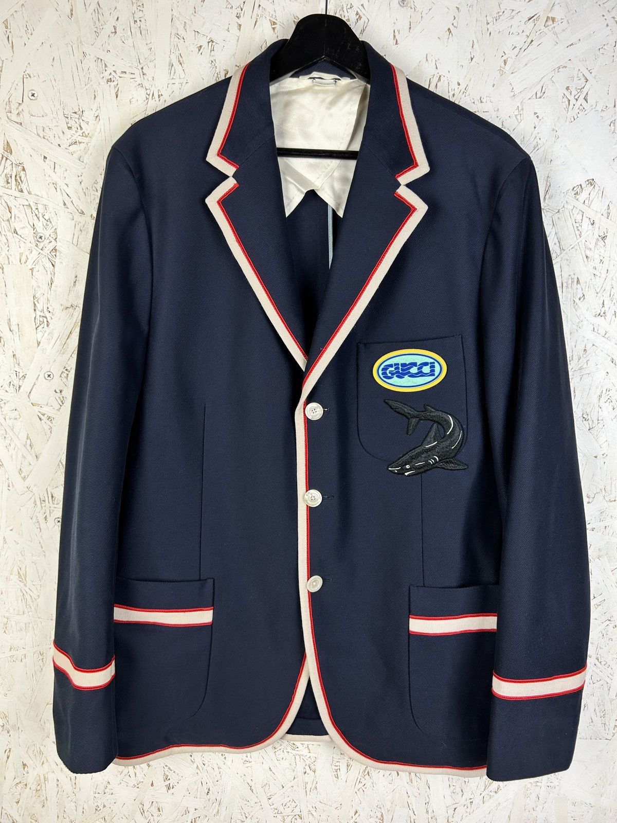 Gucci Gucci Navy Shark And Gucci Logo Pool Patch Blazer Jacket 50 Size US M / EU 48-50 / 2 - 1 Thumbnail