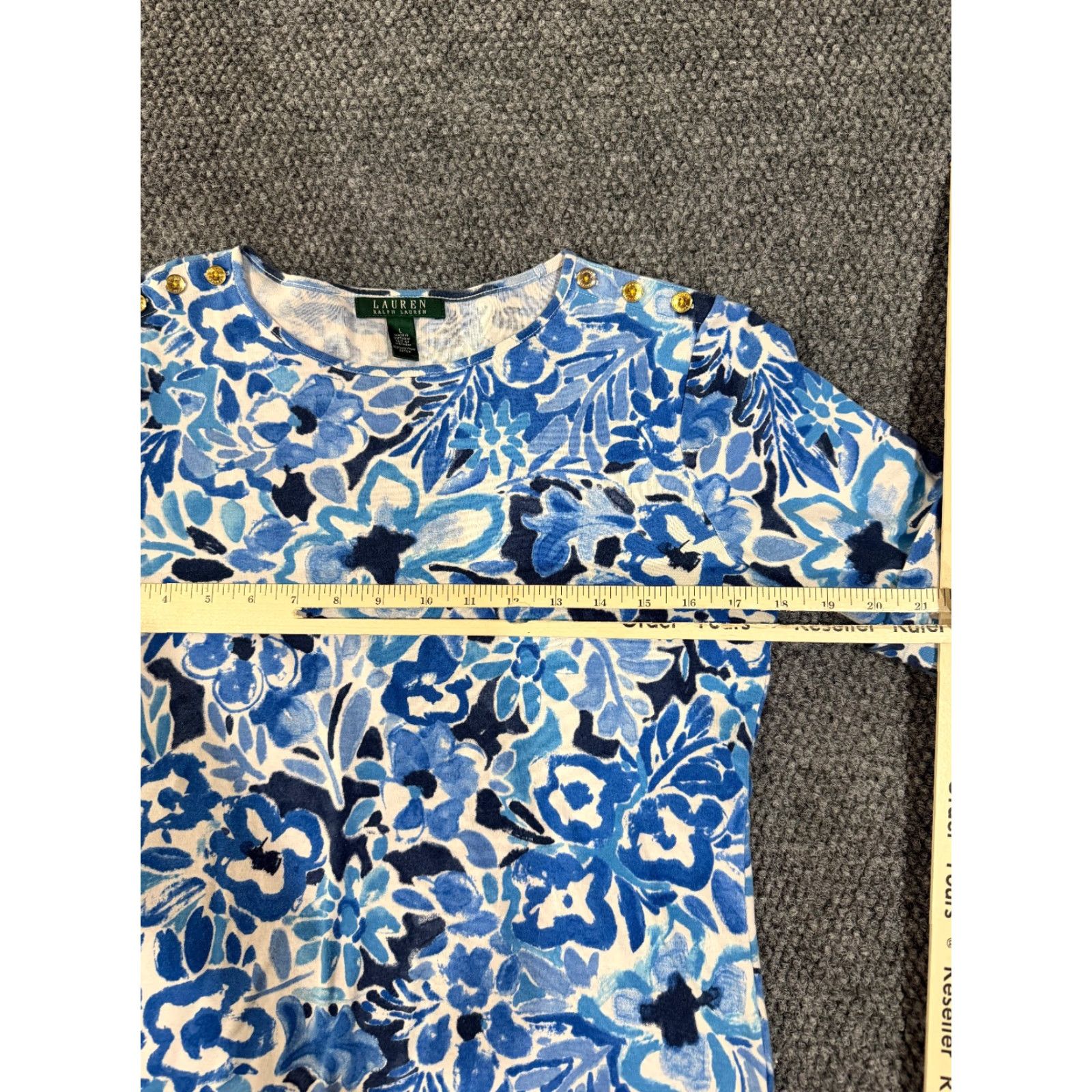Ralph Lauren Lauren Ralph Lauren Blouse Womens L Blue Floral 3/4 Sleeve Lightweight Knit Cotton Shirt Regular Fit Womens Size L / US 10 / IT 46 - 4 Thumbnail