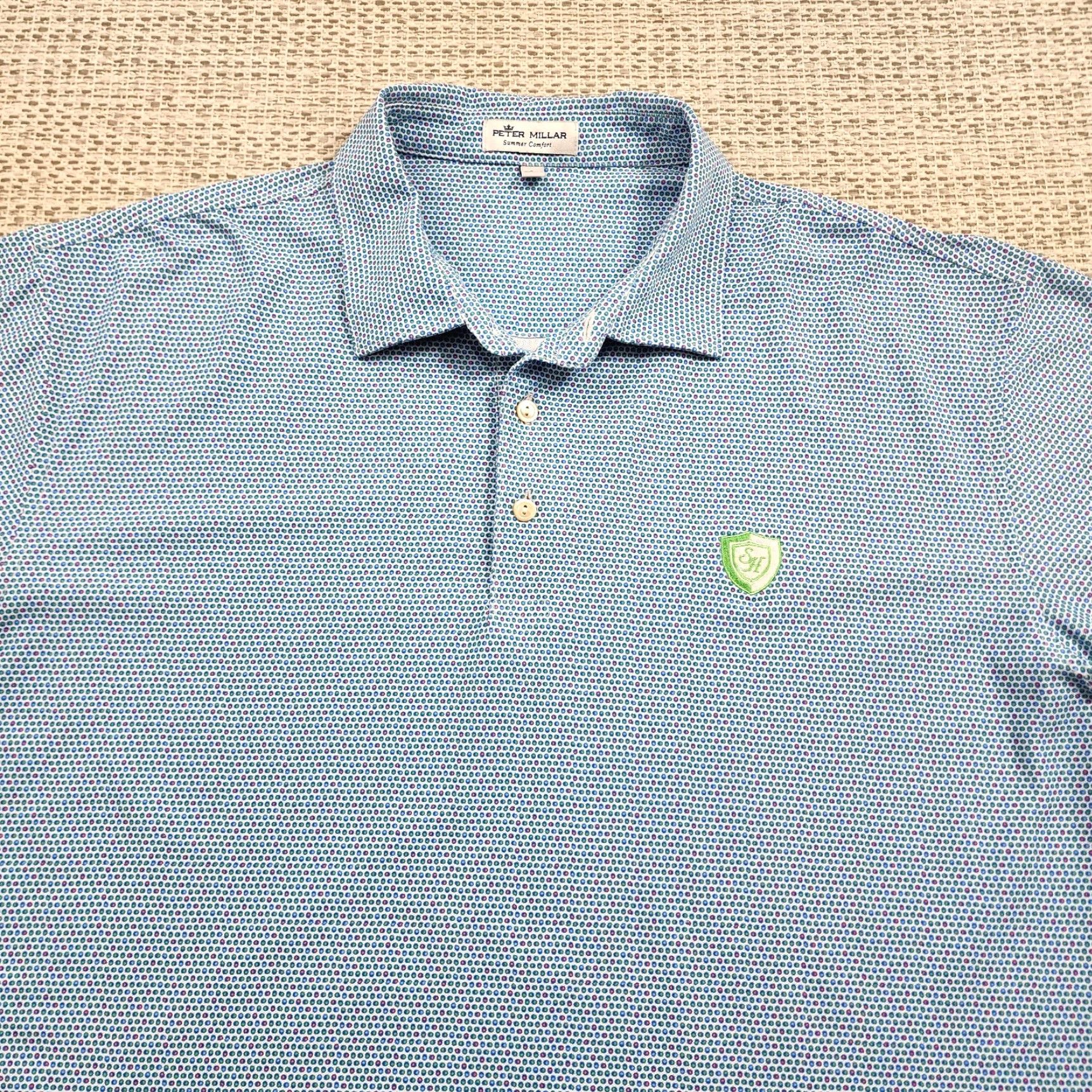 Peter Millar Peter Millar Polo Shirt Mens Large Summer Comfort Golf Logo Stretch Lightweight Blue Geometric 3-Button Classic Casual Sports Mens Size US L / EU 52-54 / 3 - 4 Thumbnail