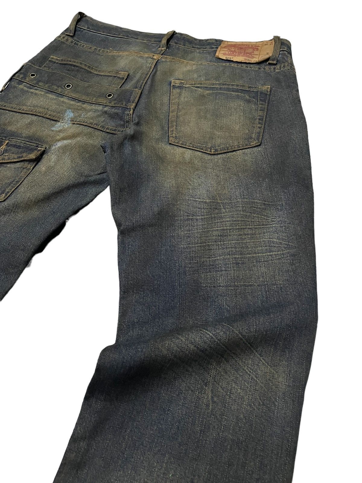 Hysteric Glamour × Levi's × Obelisk Levis 501 Asymmetrical Distressed Piercing Studded Mud Jeans Size US 32 / EU 48 - 22 Thumbnail
