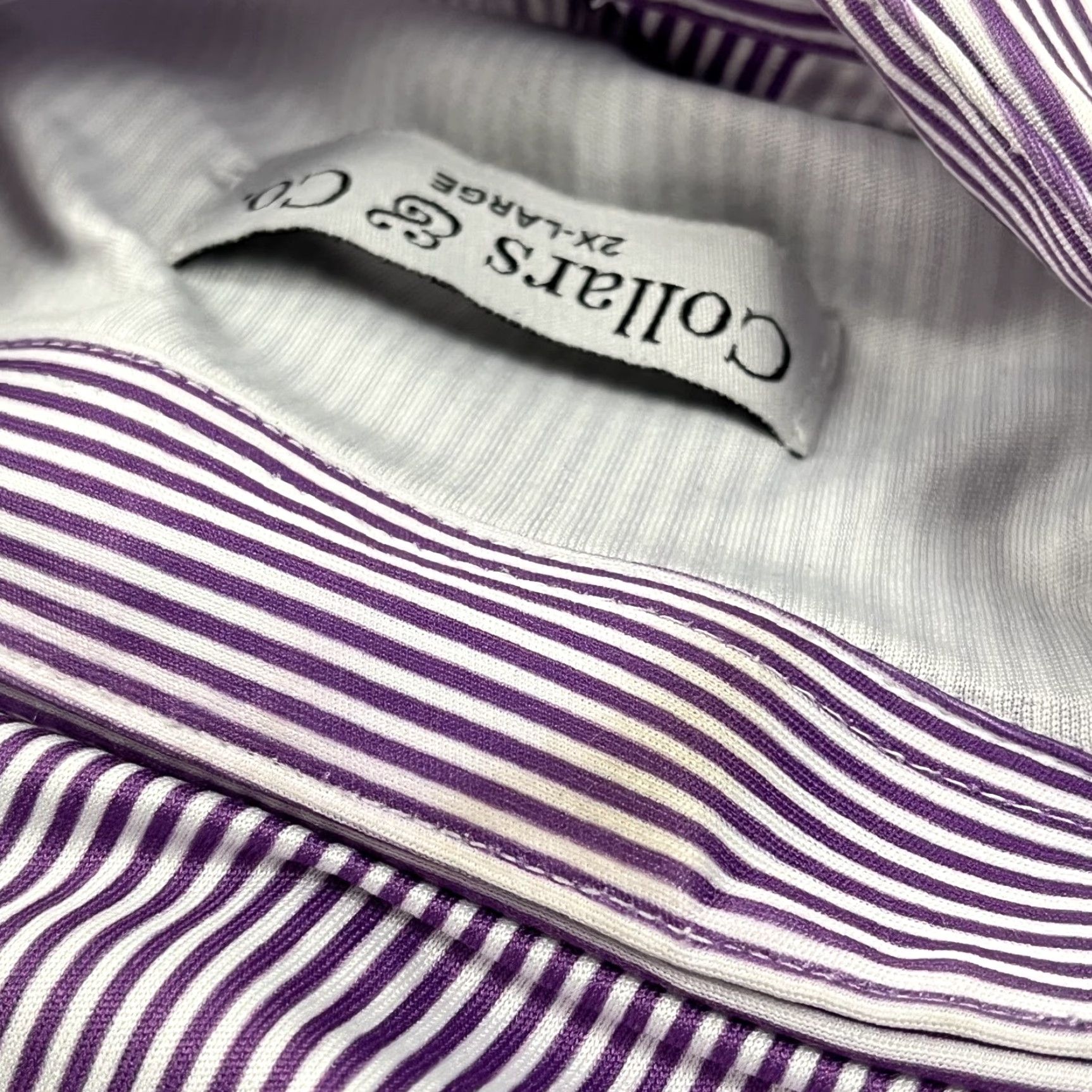 CO Collars & Co Dress Collar Polo Shirt Mens 2XL Purple White Striped Work Size 48R - 6 Thumbnail