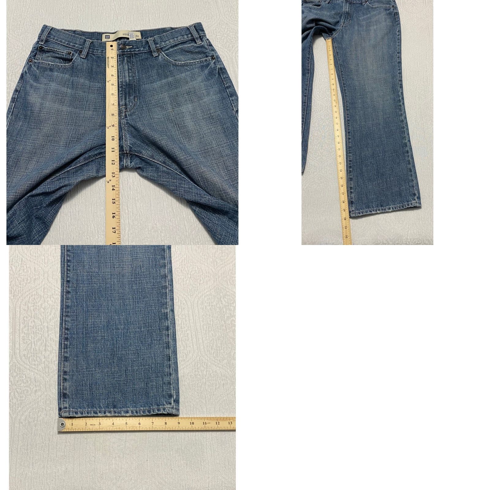 Gap Gap Jeans Men 36x30 Blue 100 % Cotton Straight Mid Rise 5-Pocket Denim Button Zipper Regular Inseam 30 in Distressed Logo Classic Casual Size US 36 / EU 52 - 8 Thumbnail