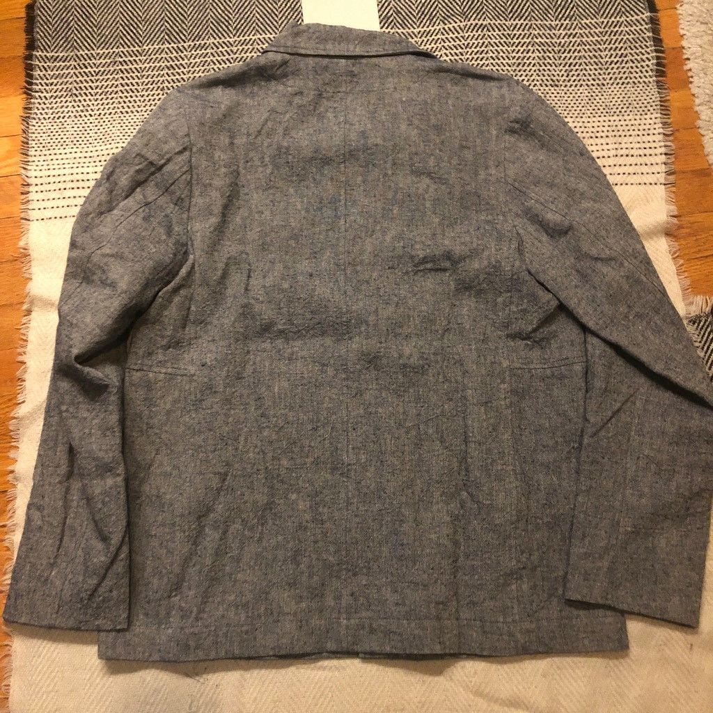 Frank Leder Work Jacket Grey Blue Textured Linen Chore - L NWT $490 Size US L / EU 52-54 / 3 - 12 Thumbnail