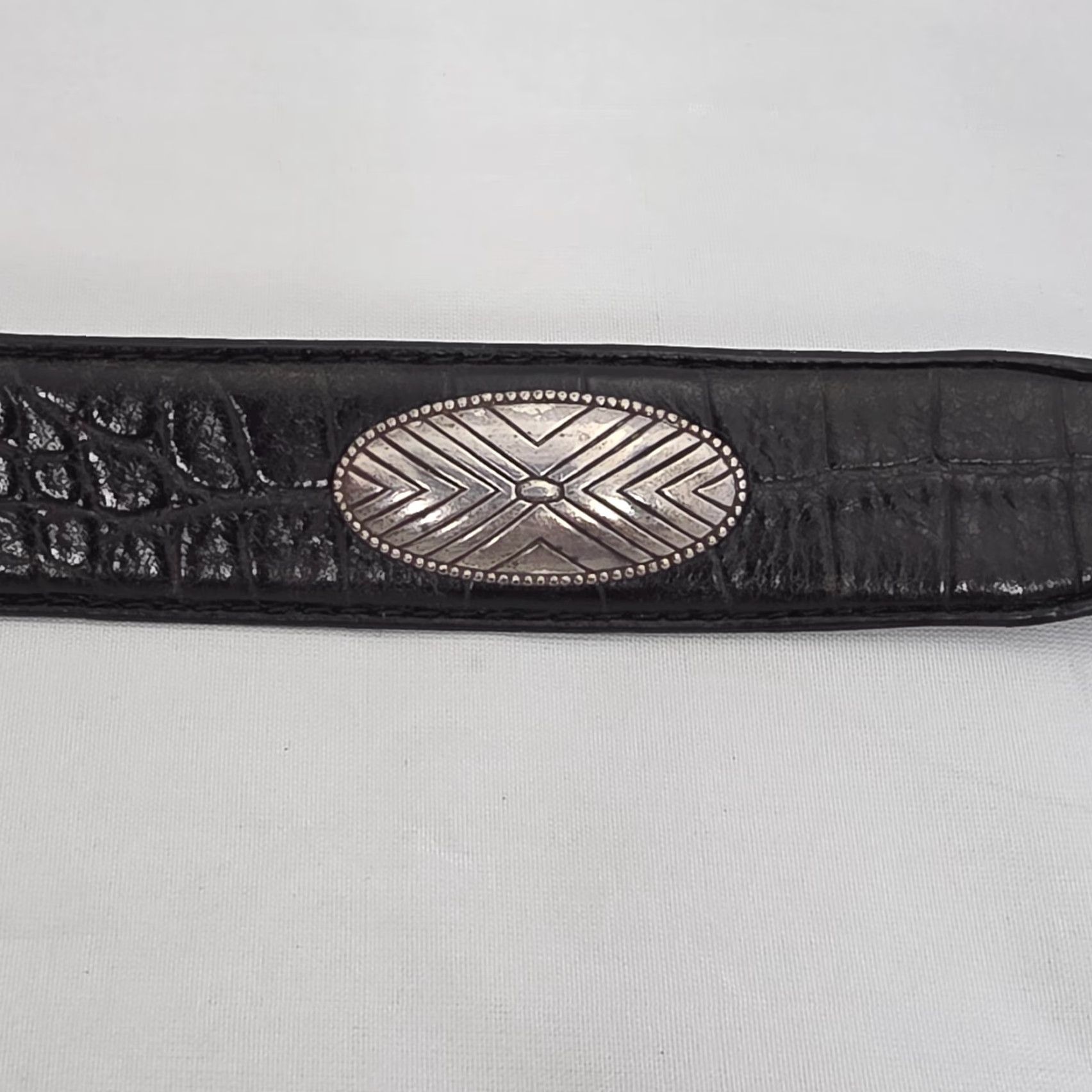 Fossil VTG Fossil Leather Belt Mens 44 Black Silver Braided Concho Western Southwest Belt Size 44 - 3 Thumbnail