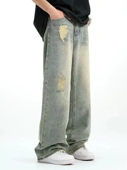 Japanese Brand Men's retro trend casual loose ripped jeans y2k Size US 32 / EU 48 - 3 Thumbnail