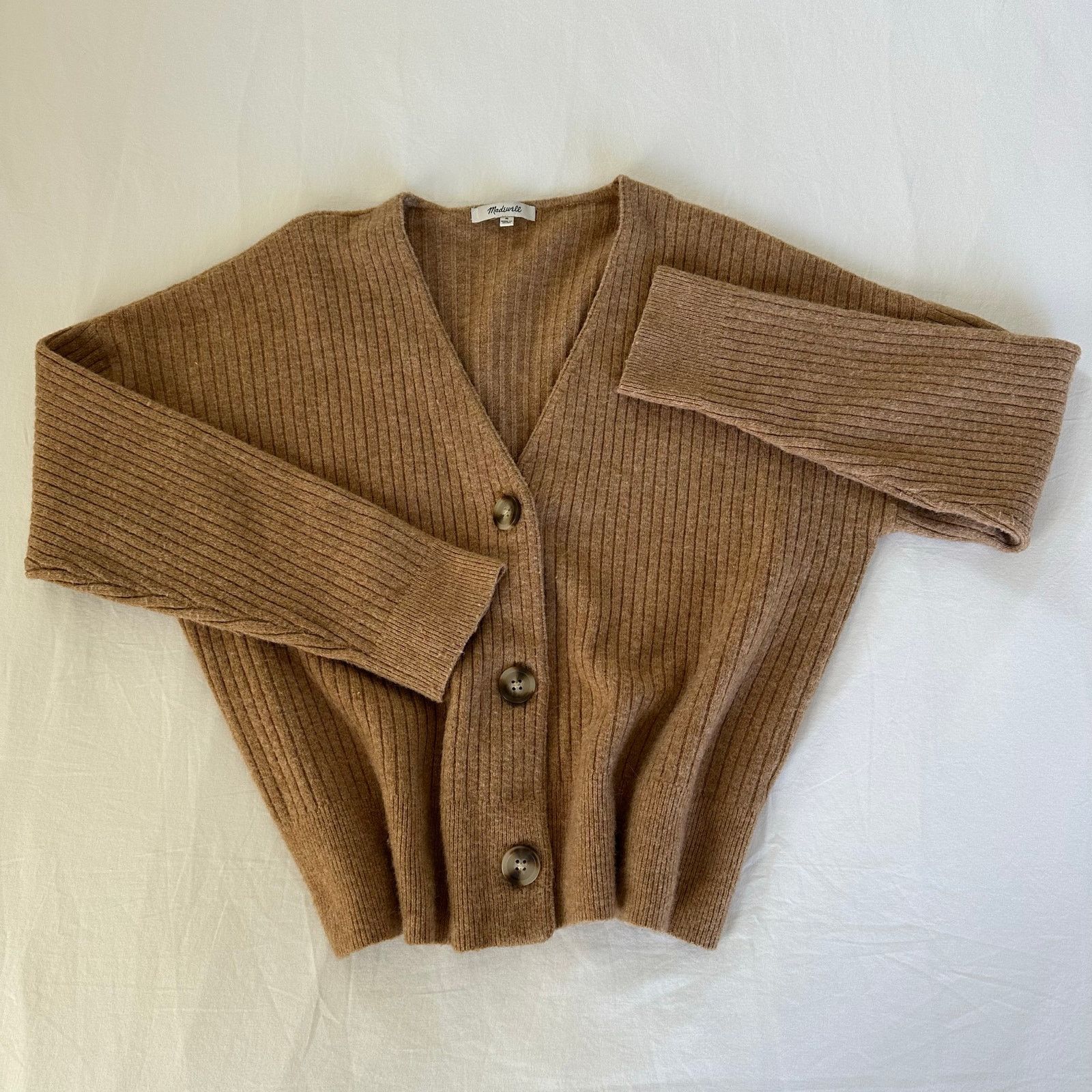 Madewell Madewell Cameron Ribbed Cropped Wool Alpaca Cardigan Camel M Size M / US 6-8 / IT 42-44 - 1 Thumbnail
