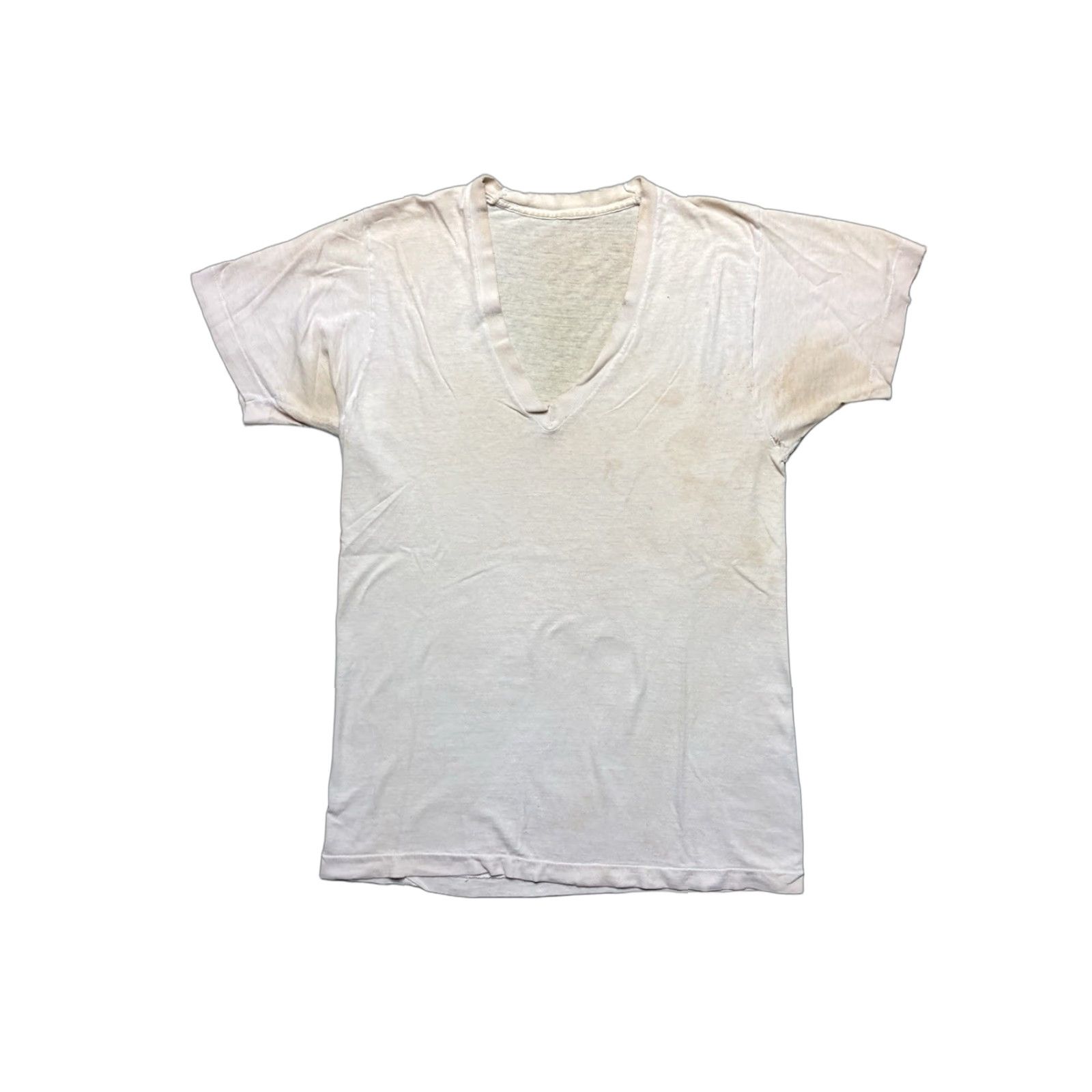 Vintage VINTAGE 70s 80s White T-Shirt V-Neck Cotton Grunge Medium M Mens Size US M / EU 48-50 / 2 - 1 Thumbnail