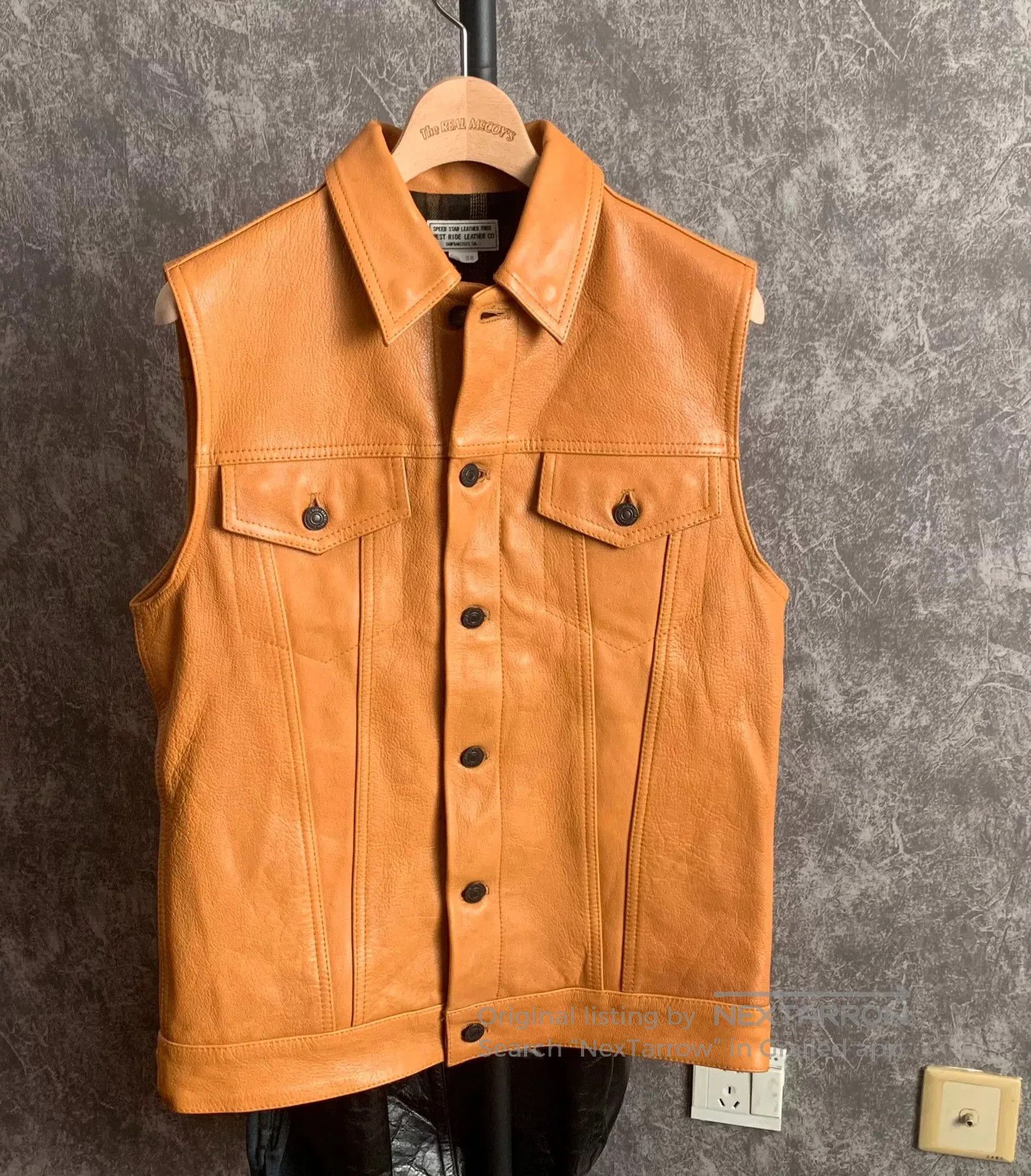 WEST RIDE westride genuine leather sleeveless motorcycle vest. Size US M / EU 48-50 / 2 - 1 Thumbnail