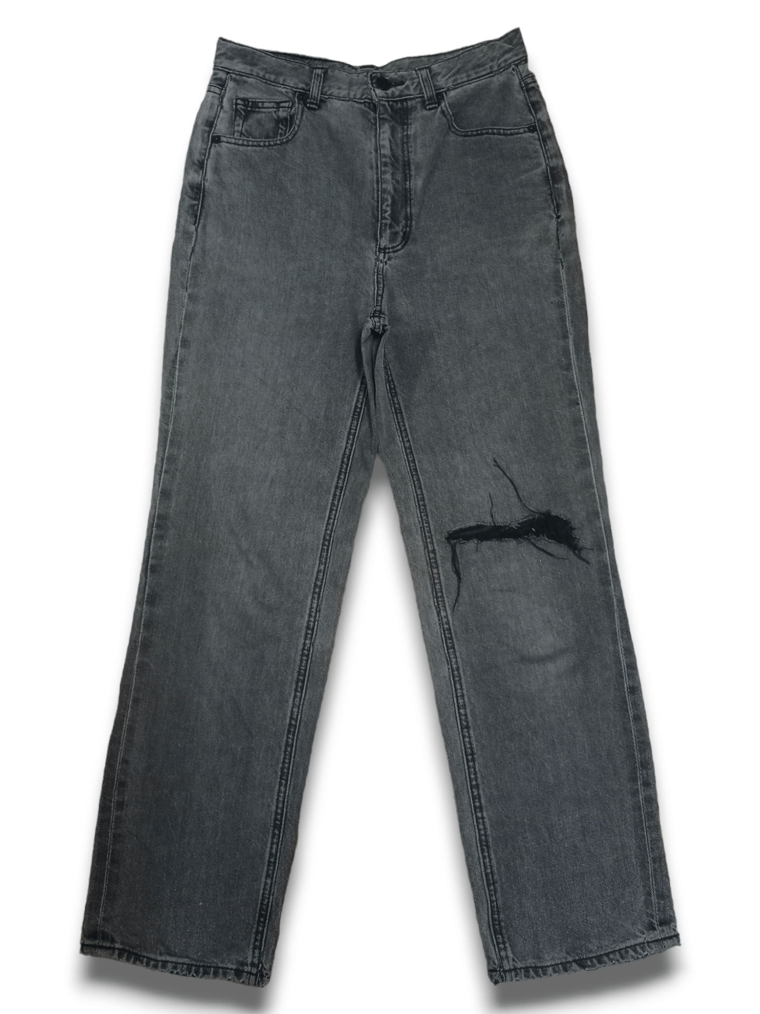 image of Vintage Gu Grey Tone Distressed Jeans Black Thread 28X27, Men's