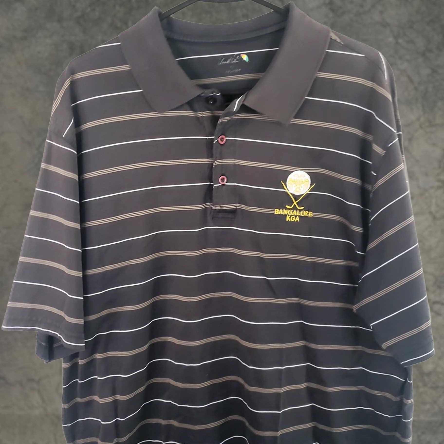 Vintage Arnold Palmer Polo Shirt XL Brown Striped Golf Course Bangalore KGA Logo Men's Size US XL / EU 56 / 4 - 1 Thumbnail