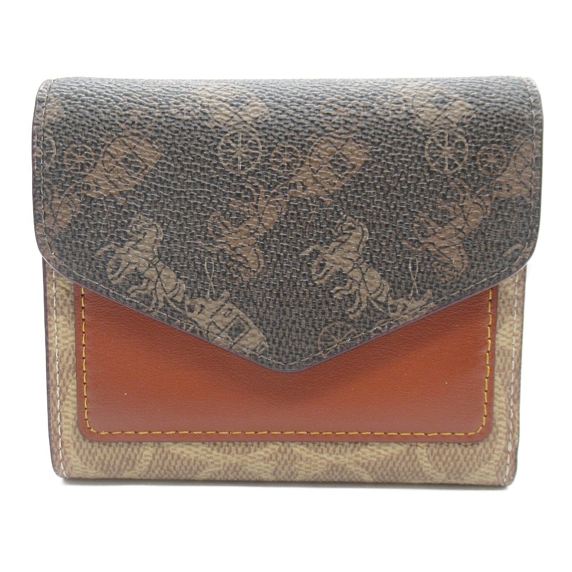 image of Coach Three-Fold Wallet Brown Tan Brown Pvc Coated Canvas C3160B4S1C, Women's