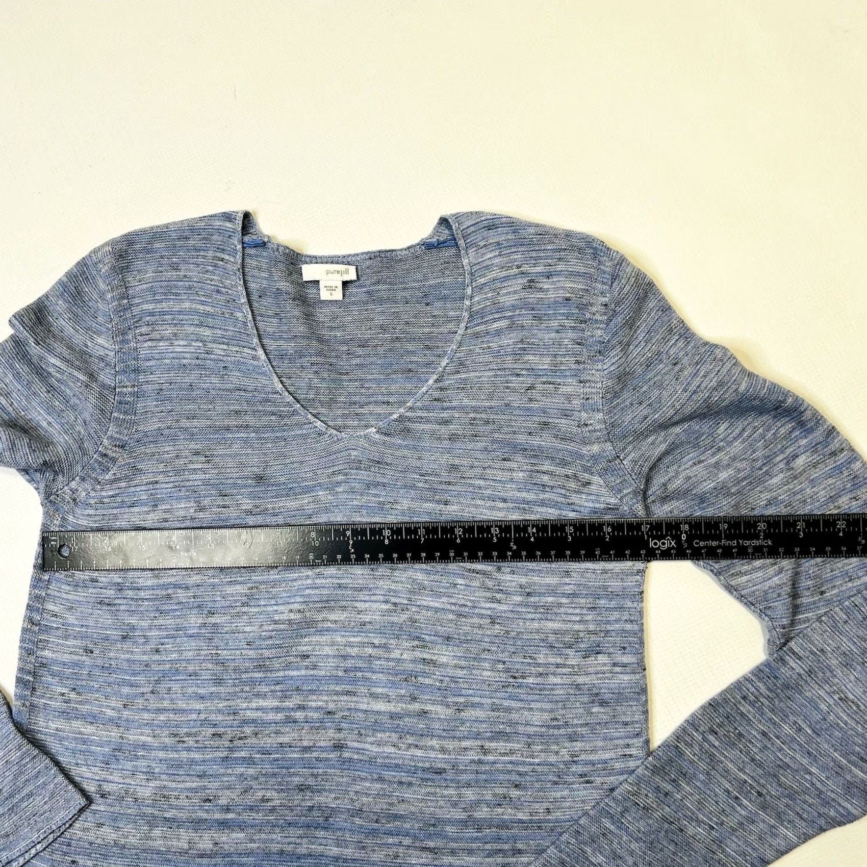 J. Jill J. Jill Tunic Sweater Top S Cotton Linen Modal Rayon Striped Blue V-Neck Long Sleeve Knit Relaxed Casual Womens Size S / US 4 / IT 40 - 7 Thumbnail
