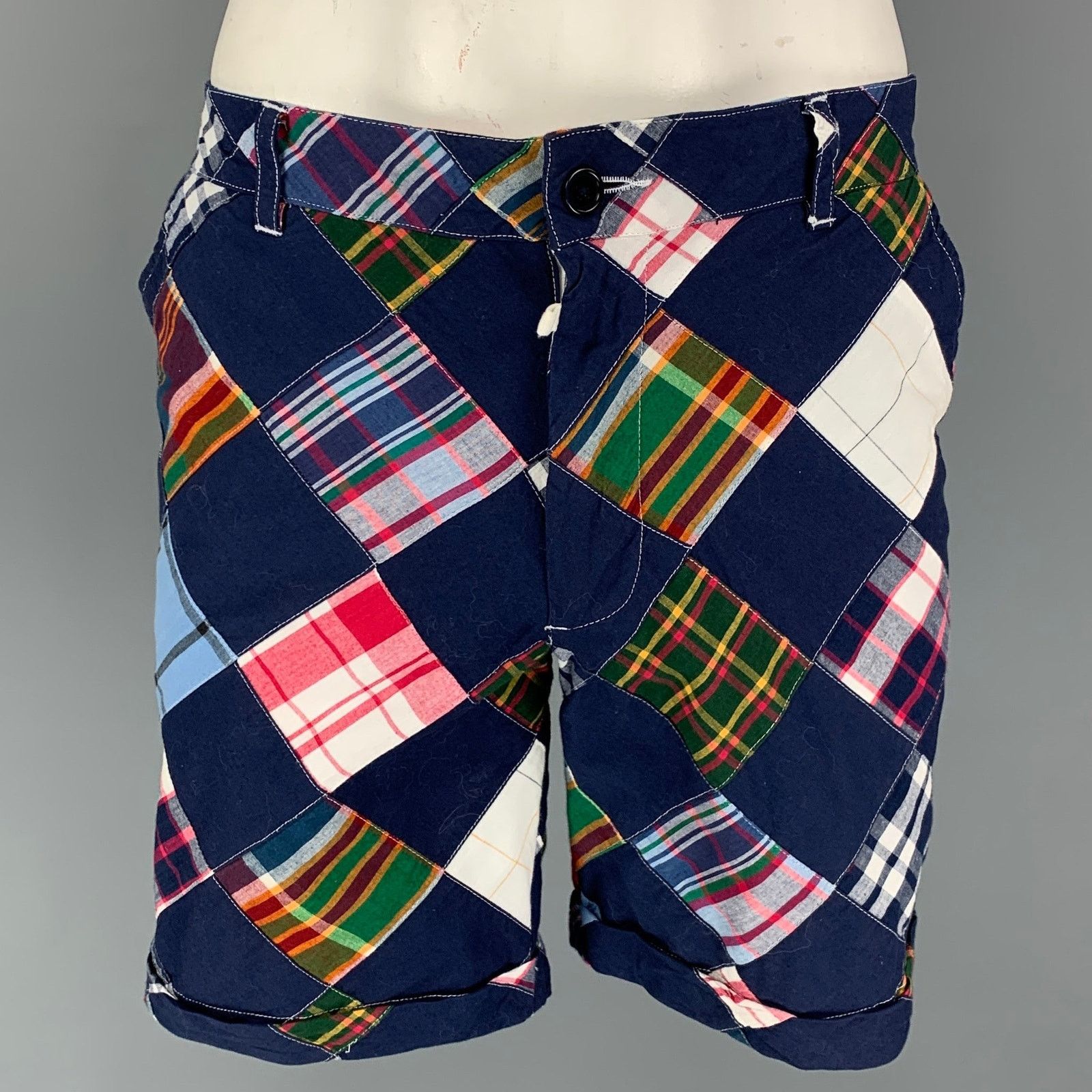Band Of Outsiders Size 42 Navy Muliti-Color Patchwork Cotton Notch Lapel Suit Size 42R - 5 Thumbnail