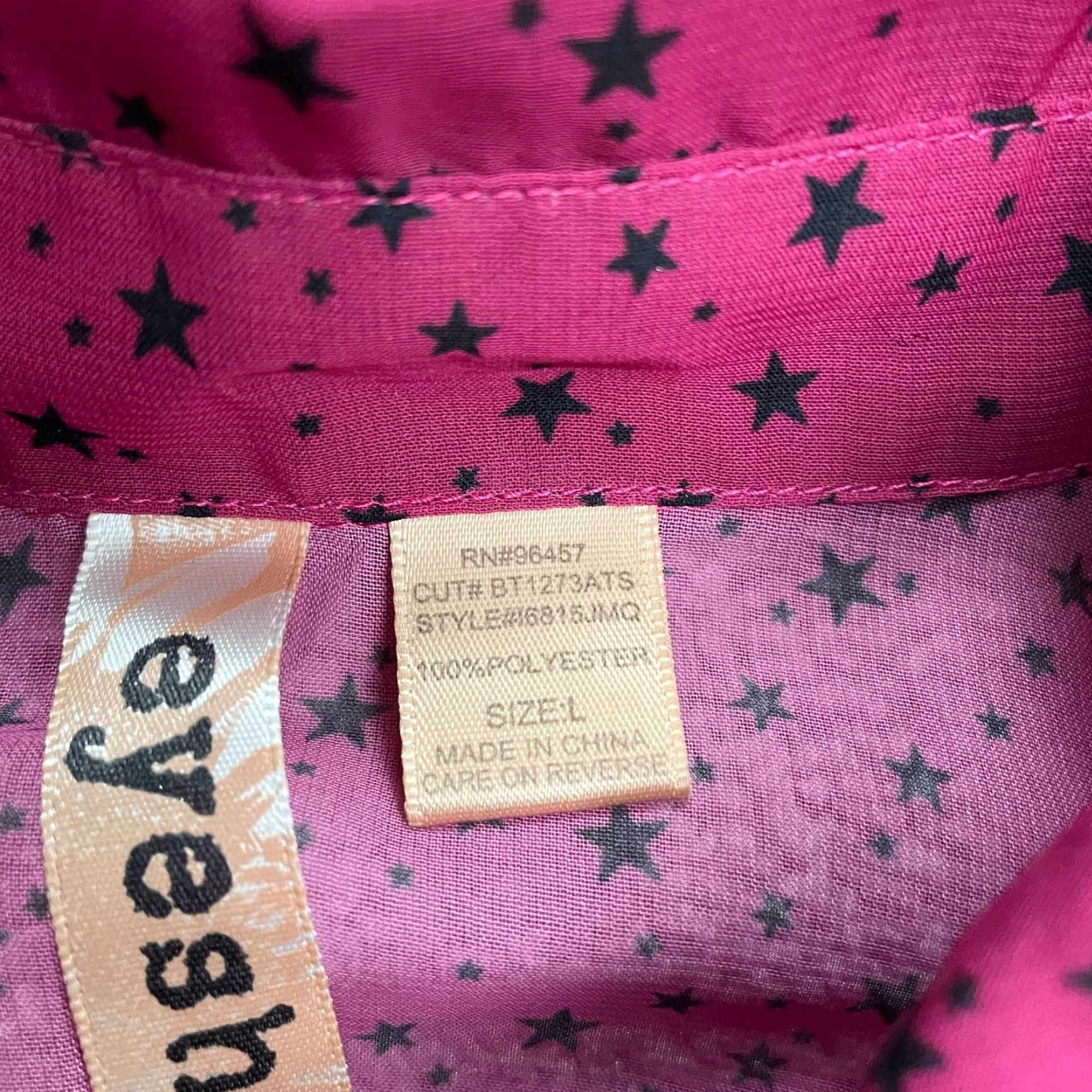 Pinko Eyeshadow Shirt Womens Large Pink Stars Button Down Pleated Sheer Hi-Lo Casual Sleeveless, Regular Fit, Color Pink, Polyester, Button, Chiffon, Lazy? Size L / US 10 / IT 46 - 7 Thumbnail