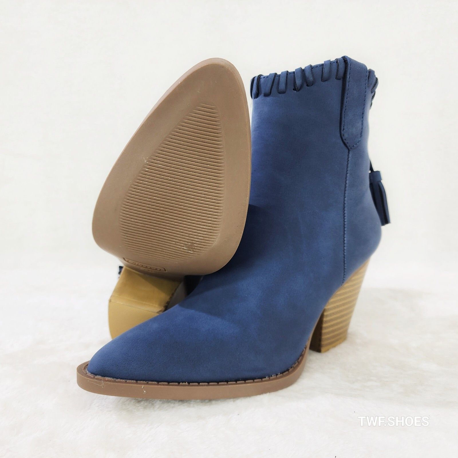 Other Fancy Tassle Navy Blue Cowgirl Country Western Ankle Boots ( Size US 7 / IT 37 - 5 Thumbnail